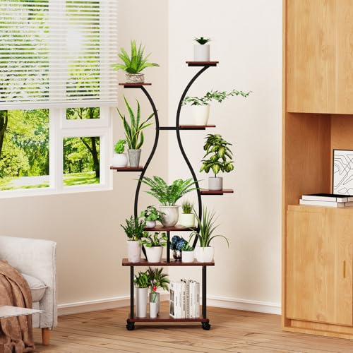 loyal Support pour plantes avec lampes de culture – Étagère à 8 niveaux pour plantes d'intérieur – Étagère à plantes en bois métallique de 155 cm – Étagère décorative noire pour balcon d'intérieur