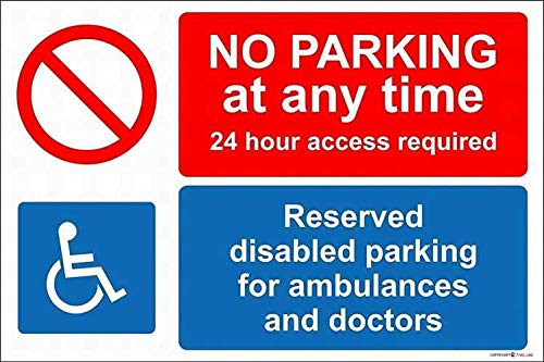 Nuovi cartelli di avvertimento in metallo con latta, divieto di sosta in qualsiasi momento, accesso richiesto 24 ore su 24, parcheggio riservato ai disabili per ambulanze e medici, 8x12 pollici