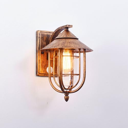 TZSMUM E27 Wandlampe Außen Vintage Wandleuchte mit Bewegungsmelder Wandbeleuchtung IP65 Wasserdichte Wandleuchten Metall Käfig und Glas Schirm für Villen Gärten Korridoren (Antikbronze)