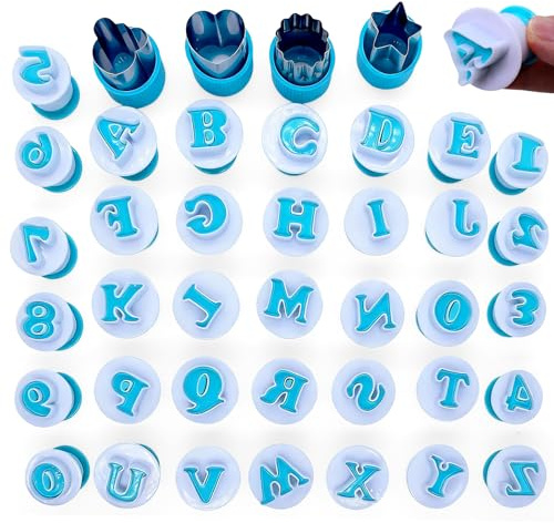 PWGHWG 40 Stück Buchstaben Ausstecher für Fondant, Großbuchstaben Zahlen Fondant Ausstecher, Wiederverwendbar Ausstechformen Set für Zucker Kekse Torten Backzubehör