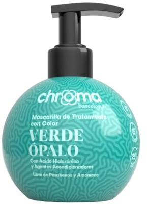 Chroma Barcelona - Mascarilla de Tratamiento con Color Semi Permanente, enriquecidas con Ácido Hialurónico, 250 ml - 23 colores. (Verde Ópalo) NO CUBRE CANAS/VER TABLA DE COLORES ANTES DE COMPRAR