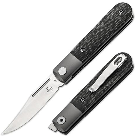 BÖKER PLUS® Modern Barlow Taschenmesser - Premium EDC Einhandmesser mit Clip - Linerlock Klappmesser extra scharfe mit Clippoint Klinge & Flipper - Gentleman Messer leicht mit Micarta Griff schwarz