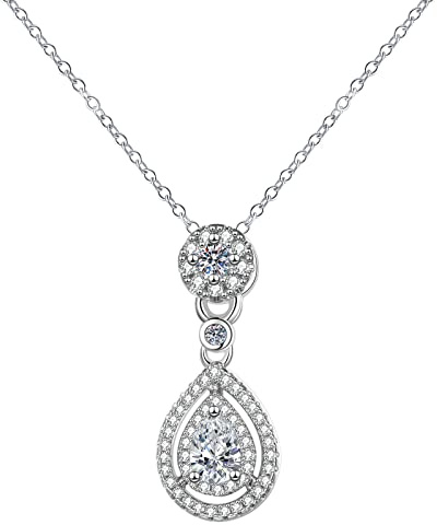 Ayoiow Gold Ketten Damen 585 14K Weißgold für Damen, Tropfenanhänger Labordiamant 14K Goldkette mit Anhänger