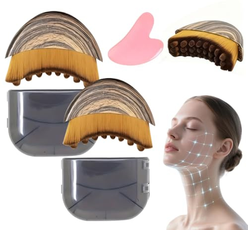 Lymph Bürste Gesicht 2 Stück Aluvea Face Brush Lymphbürsten Gesicht Lymphatische Gesichtsbürste Trockenbürste Lymphdrainage Massage Alpenfaser Gesichtsbürste Lymphdrainage Bürste (2)