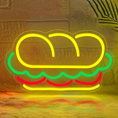 Neon Sandwich Leuchtschild LED-Wandleuchte für Fast-Food-Restaurants USB-betriebenes Schild für Restaurants, Küchen, Läden und Partys