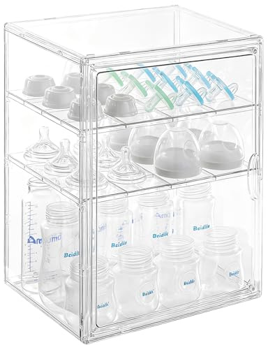 ERTIUANIO Baby Bottle Organizer – 3 Tier Acrylic Bottle Storage Organizer container, Clear Plastic Bottle Station Organizers Drawers for Countertop Kitchen Cabinet Vanity, Bathroom, Gifts for New Mom