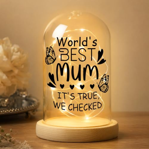 Belillpipi LED Glass Dome Gift for Mum, Best Mum Night Light, Light Up Glass Dome Decoration with Wooden Base, Birthday Gift for Mother from Daughter Son,Christmas Presents for Mum