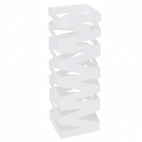 Portaombrelli In Acciaio Zincato Con Intarsi Decorativi Porta Ombrelli Vaschetta Scolapioggia 2 Ganci Removibili Base Antiscivolo per Ingresso Casa Ufficio Design Moderno 49 x 15.5 x 15.5 Cm (Bianco)