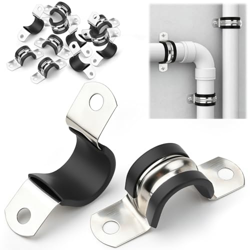 mawmuaw 16 Pcs Pipe Clamps 25 mm, Pipe Strap Clamp 304 Stainless Steel | U-shaped Pipe Clamp, 2 Hole with Rubber Pad Lining, Insulated, Wear-Resistant, Scratch-Resistant, U Clamp for Pipe Tube Wire