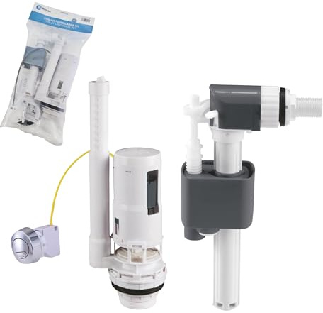 HOMSSY Kit Cisterna WC Completo – Mecanismo Descarga Doble Pulsador con Cable + Flotador Lateral 3/8, Válvula Llenado y Descarga Universal, Instalación Fácil, Ahorro de Agua