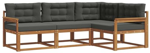 vidaXL Outdoor-Sofagarnitur mit Kissen 4 pcs Natur und Anthrazit, Garten Modular Outdoor Sofa, Langlebiges Sektionales Set, Bequeme Patio-Sitzgelegenheiten, Moderner Akazienholz-Lounge