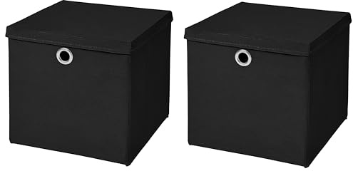 StickandShine 2er Set Schwarz Faltbox 32 x 32 x 32 cm Aufbewahrungsbox faltbar mit Deckel