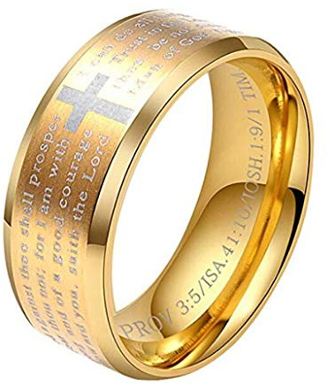 HIJONES Herren Edelstahl BibelVers Lords Prayer Kreuz Gott Ring 3 Farben drehbar Schwarz/Gold/Silber