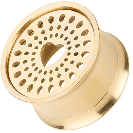 Piercingfaktor Flesh Tunnel Schraub Plug Ohr Piercing Edelstahl mit Schraubverschluss Herz gelocht Motiv 14mm Gold
