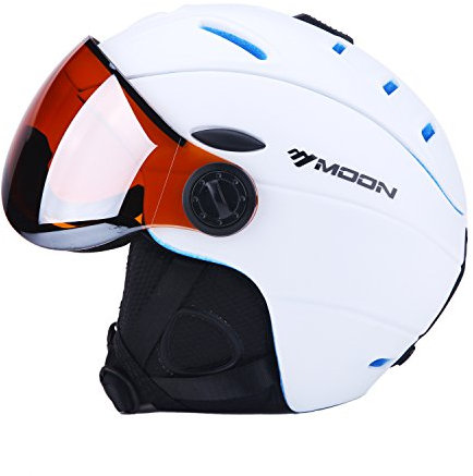 TentHome Ski Snowboard Helmet with Attached Detachable Photochromatic Polarizing Goggles (White, X-Large(61-64 cm))