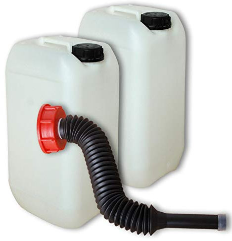 plasteo Lot de 2 bidons – Jerrican 15 L HDPE, Naturel + 1 Long Bec verseur Flexible DIN 61, Alimentaire (22096x2+22037)