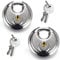 Lot de 2 cadenas à disque rond en acier inoxydable 70 mm Cadenas à disque robuste antirouille Cadenas de rangement et boîte à outils, chaîne antivol pour porte d’entrepôt 4 clés