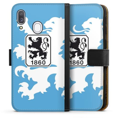 Klapphülle kompatibel mit Samsung Galaxy A40 Handyhülle aus Kunst Leder schwarz Flip Case TSV 1860 München Offizielles Lizenzprodukt Wappen
