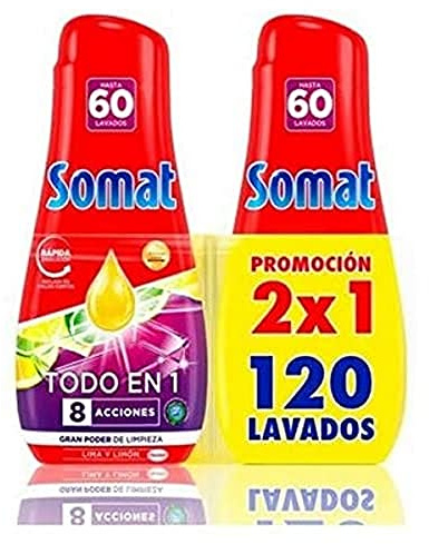 SOMAT Lavavajill.Deterg.Gel 60X2=120Lav.2,46L.2X1 Lima&Limo Detergente, Multicolor, 2.46 litros, 2000
