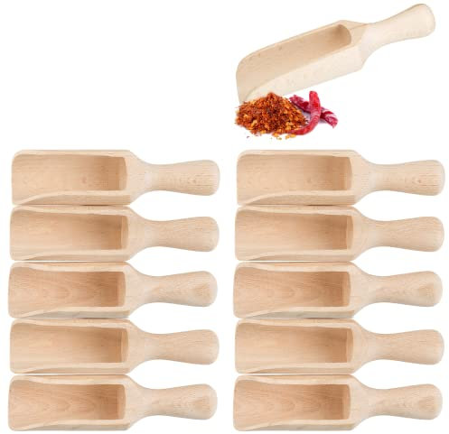 Smart-PlanetSet of 10 Mini Spice Spoons 7 cm Wooden Filling Scoop Wooden Scoop Wooden Spoon Spice Shaker Children's Kitchen