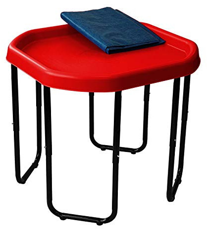 Children's Plastic Sand & Water Mixing Play Tray - RED - 70cm x 70cm with 3 Tier Height Adjustable Stand and Protective Cover Sheet.