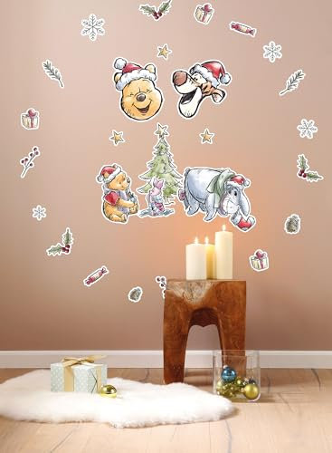 Disney Deco-Sticker von Komar - Winnie Pooh Christmas - Größe: 50 x 70 cm - 26 Teile - Wandtattoo, Kinderzimmer, Dekoration, Weihnachten