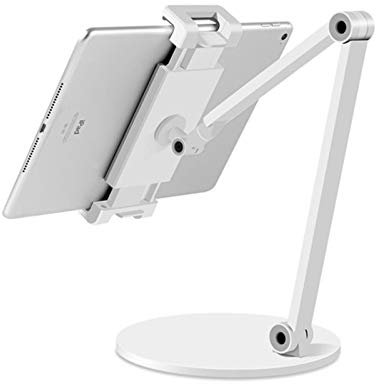 Desktop Aluminum Tablet Stand Long Arm Rotation Cellphone Holder Adjustable Lazy Tablet Mount Compatible with 4-13 Zoll iPhone iPad,Weiß