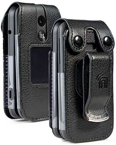 Schutzhülle für MyFlip-2, Nakedcellphone, aus veganem Leder, passgenau, integrierter Displayschutz, Gürtelclip aus Metall, für Alcatel MyFlip 2 Phone (A406DL), TCL My Flip 2, Schwarz