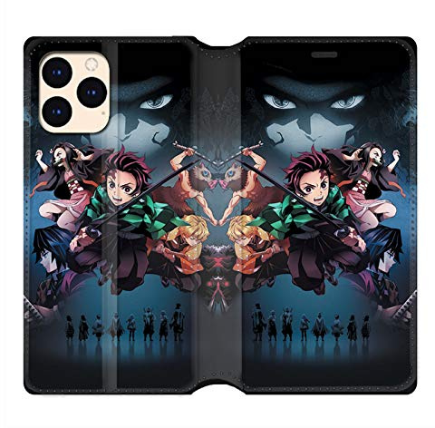 Cokitec Schutzhülle aus Leder für iPhone 12 Mini, Manga, Demon Slayer, Schwarz