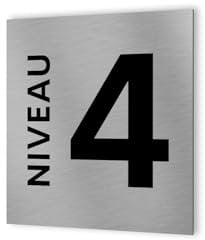 DECOHO - Panneau numéro d'étage - Format 20 cm x 20 cm en Dibond Aluminium brossé - Niveau 4