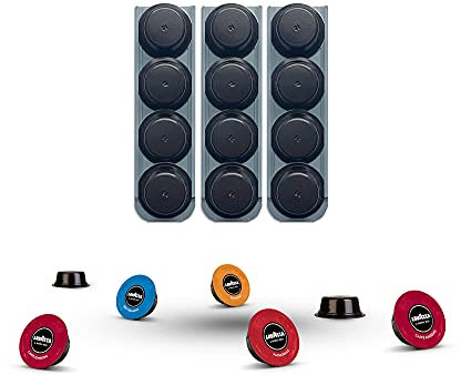 R&R SHOP - Porta Capsule per Lavazza a Modo Mio, Incollabile su ogni Superficie, Compatibile con Capsule a Modo Mio con Adesivi, 4 Capsule cadauno, 100% Riciclabile - Set di 3