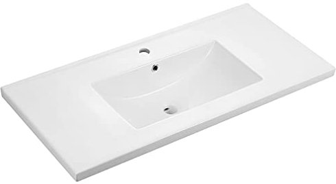 baanio - Lavabo Encimera Cerámico Blanco | Pila Lavamanos Rectangular 121x46 cm | Compatible con Mueble de Baño 120x45 cm, con Rebosadero, con orificio grifo 121x46 cm, 1 seno centrado, varias medidas