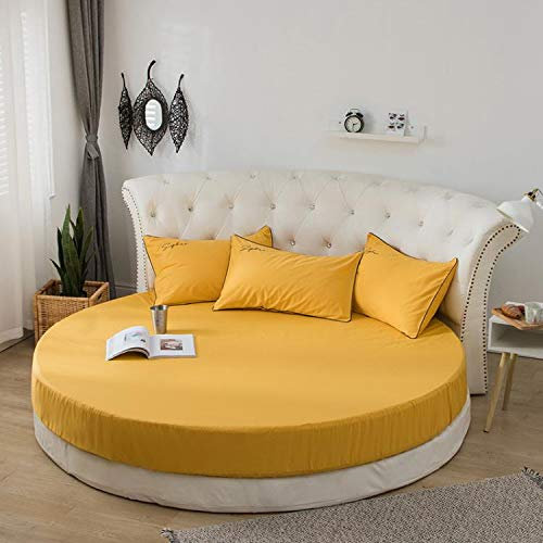Sábana de Cama de algodón Suave Sábana Ajustable Redonda Color sólido Funda de Cama Redonda Juego de Ropa de Cama Funda de colchón Topper Sábana Suave 220x220cm Amarillo