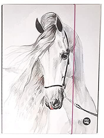 süßes Pferde Motiv laminiert - hochwertige Sammelbox/Heftebox/Zeichenboxe/Dokumentendosier mit Gummizug/Gummiband (Pferd 4A)