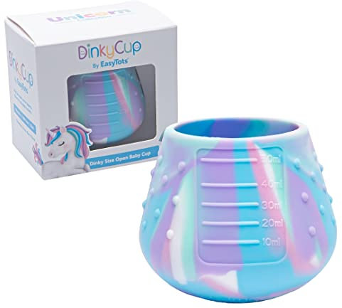 EasyTots DinkyCup 50ml | Open Re-Balancing Baby Cup | BPA Free Silicone | Use from 4 to 18 Months | Extra Small for Tiny Hands and Mouths | Perfect Weaning Sippy Cup (Unicorn, 1 Pack)