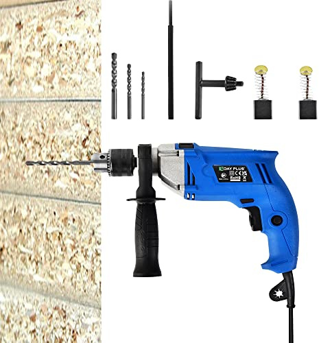 Hammer Drill Impact Drill Variable Speed 3000RPM Electric Corded Percussion Drill 8Pcs Set for Drilling Wood Steel Concrete Masonry Brick