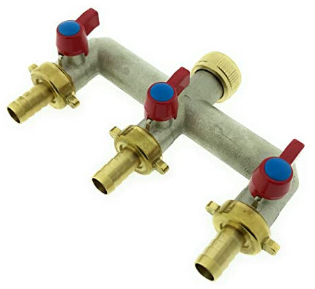 Ventilkappenkönig 3-Wege Messing Wasserhahn Verteiler 3/4 Wasserverteiler 3er Gartenschlauch 1/2 mit Tülle 13mm