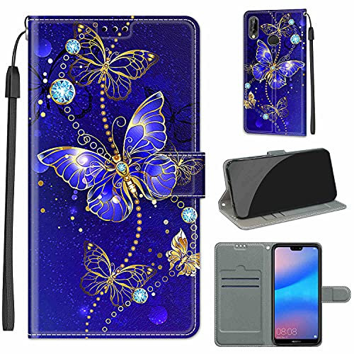 LeviDo Kompatibel für Huawei P20 Lite 2018 Hülle Silikon Lustig Muster Motiv PU Leder Kartenfach Klappbar Magnetisch Hüllen 360 Grad Case Brieftasche Wallet Handyhülle Stoßfest Cover, Schmetterling 1