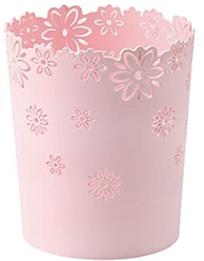 Liummrcy Round Trash Can Plastic Hollow Waste Paper Bin Flower Lace Rubbish Basket for Office Plastic Trash Can, Round Waste Bin, Rubbish Bin for Kitchen, Hollow Rubbish Basket, Flower Lace Garbage