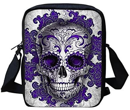 Binienty Kleine Umhängetasche für Damen und Mädchen, leichte Kuriertaschen mit verstellbarem Schultergurt, Totenkopf im Gothic-Stil, Einheitsgröße