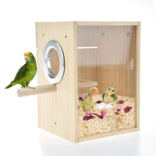 CooShou Vogel-Nistkasten, Sittich Brutkasten, Vogelnest, Holzhaus, Acryl, transparent, für Finken, Unzertrennliche, Nymphensittiche, Wellensittiche, Sittichepapagei