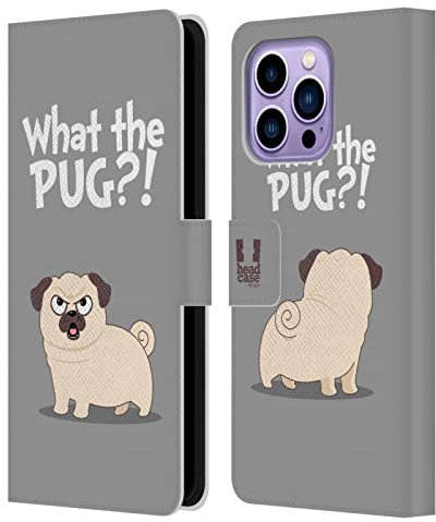 Head Case Designs What Grigio Piper Il Pug Custodia Portafoglio in Pelle Compatibile con Apple iPhone 14 PRO Max