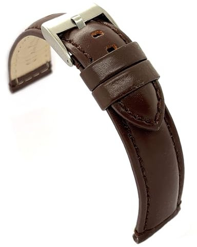 diloy Sportliches Uhrenarmband aus glattem Rindsleder mit Ton-in-Ton-Naht – Gepolstert – Größen 14mm 16mm 18mm 20mm 22mm 24mm – Elegant und widerstandsfähig 363 Dunkelbraun 20mm