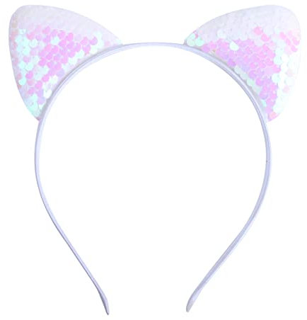 Lot de 2 bandeaux à oreilles de chat scintillants - Pour femmes et filles - Pour la vie quotidienne, les anniversaires, les fêtes, la décoration - Blanc