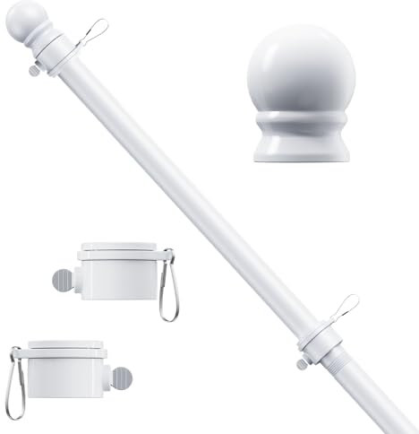 ESTTOP Asta per bandiera bianca da 1,5 m, in acciaio inox, senza grovigli, resistente alle intemperie, antiruggine, adatta per bandiere da esterni da 3 x 15 cm, diametro 2,5 cm, aste per bandiera per