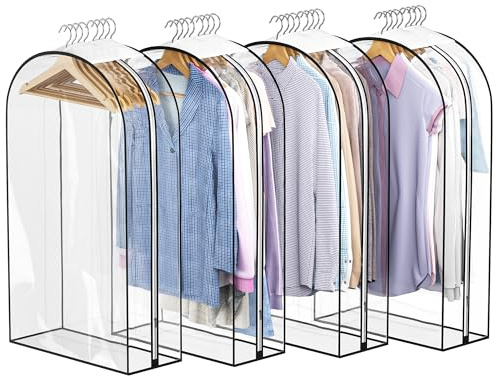 Liuoud Clear Garment Bags for Hanging Clothes 10” Gusseted, Suit Bags for Closet Storage, Hanging Plastic Clothes Cover for Coat, Dress, Fur, Shirt, 4 Pack, 40” Long