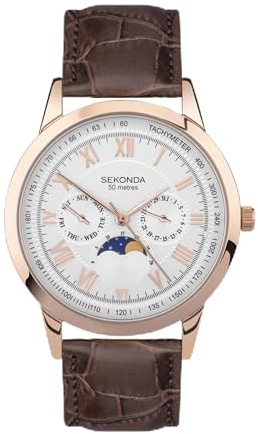 Sekonda Armstong Montre à Quartz Classique pour Homme 40 mm avec Affichage analogique Jour/Date et Bracelet en Cuir Marron
