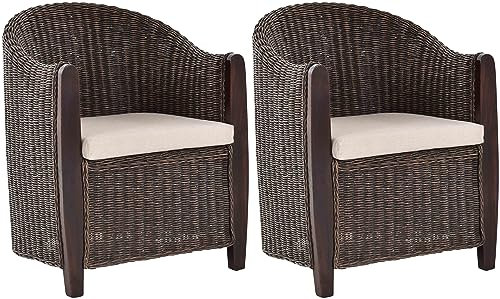Korb-Outlet Rattan-Sessel Club/Wohnzimmersessel Clubsessel/Rattansessel Lounge (Set/2 Antik Braun Holzblende)