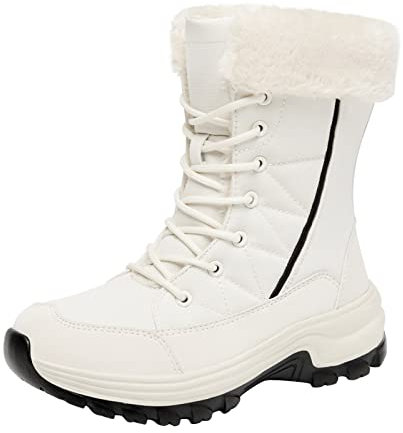 Pianshanzi Botines para mujer, resistentes al agua, ligeros, forrados, elegantes, para exteriores, botas de invierno, cálidas, con cremallera, deportivas, con cordones, planas, antideslizantes,