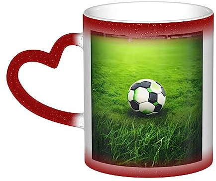 Keramiktasse mit Farbwechsel, wärmeempfindlich, Geburtstagsgeschenk, einzigartiges Geschenk, grünes Gras-Fußball
